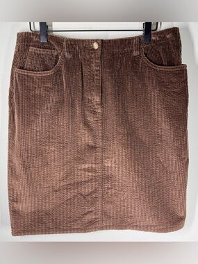 Talbots Deep Brown Wide Wale Corduroy Skirt Size 12 Preppy Heritage Academia